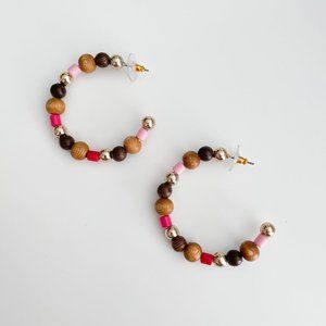 J. Crew Factory Mixed Beaded Hoops (Fuchsia Blossom)